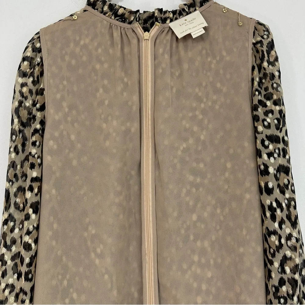 Kate Spade Metallic Leopard Print Clipped Dot Ruffle Mini Dress - Picture 9 of 11